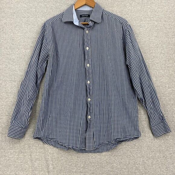 Nautica Shirt Mens 15 1/2 32-33 Blue Check Button Up Long Sleeve Collared - Picture 1 of 11